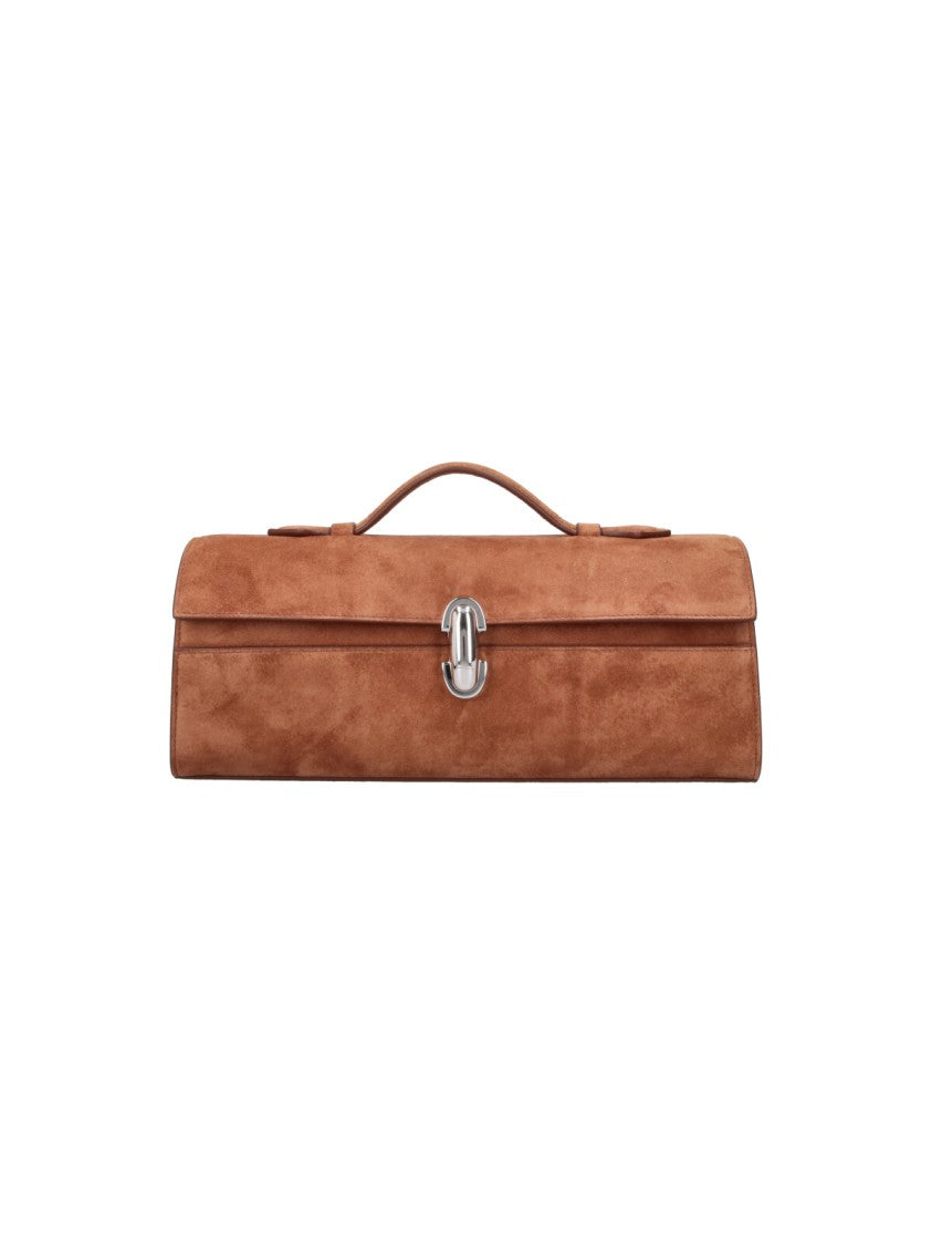 Savette Brown Symmetry Slim Top-Handle Suede Pouch