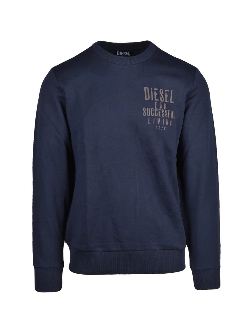 Diesel Classic Deep Blue Crewneck Sweatshirt With Ribbed Detailing