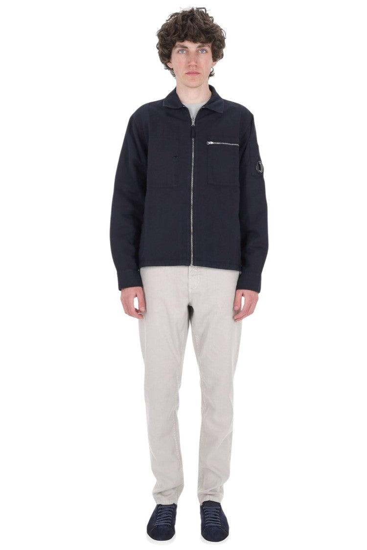 C.P. Company Blue Cotton-Linen Zip Overshirt Jacket