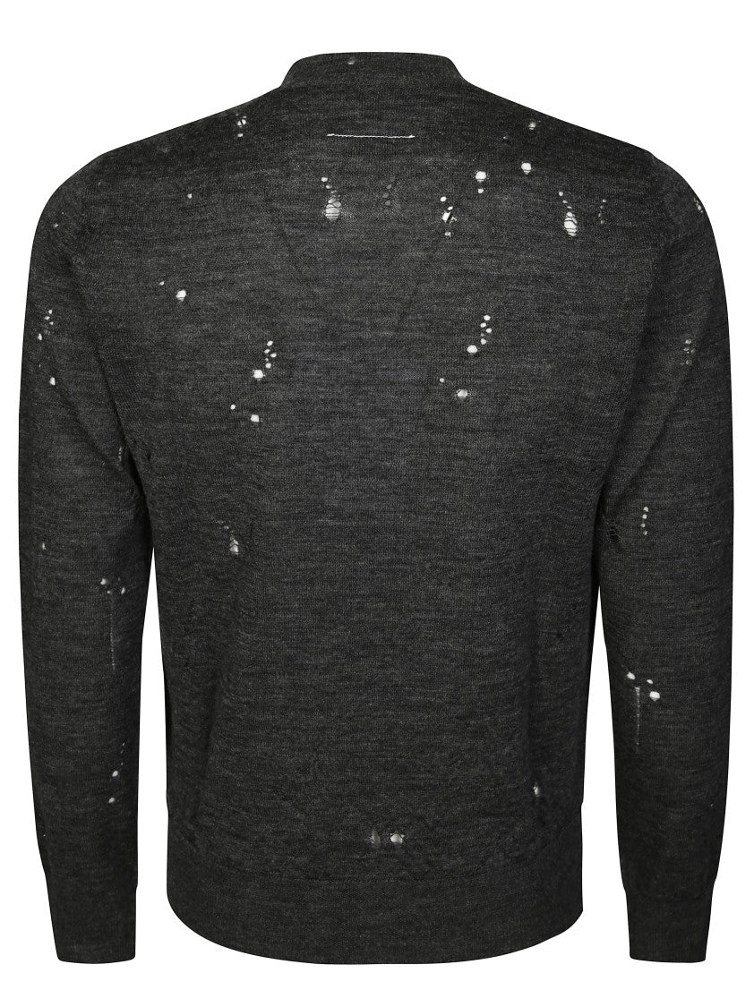 Mm6 By Maison Margiela Distressed Grey Sweater With Round Neckline