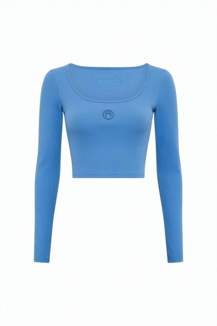 Marine Serre Ribbed Crop Top With Rounded Neckline