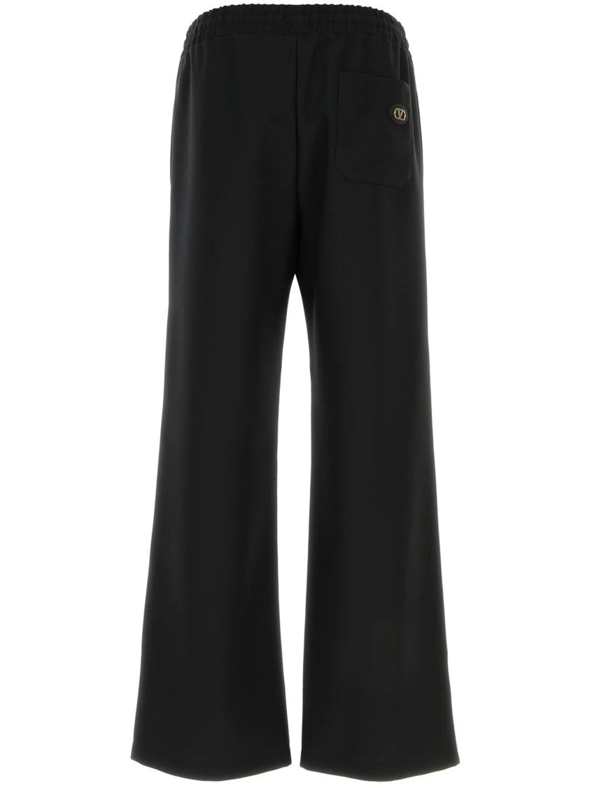 Valentino Black Wide-Leg Logo Plaque Jersey Pants