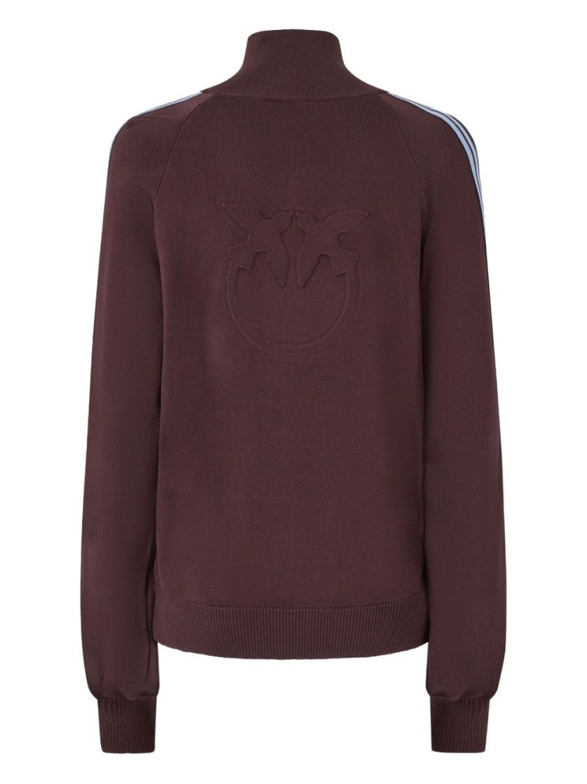 Pinko Burgundy Zip-Up Jacket With Light Blue Stripes
