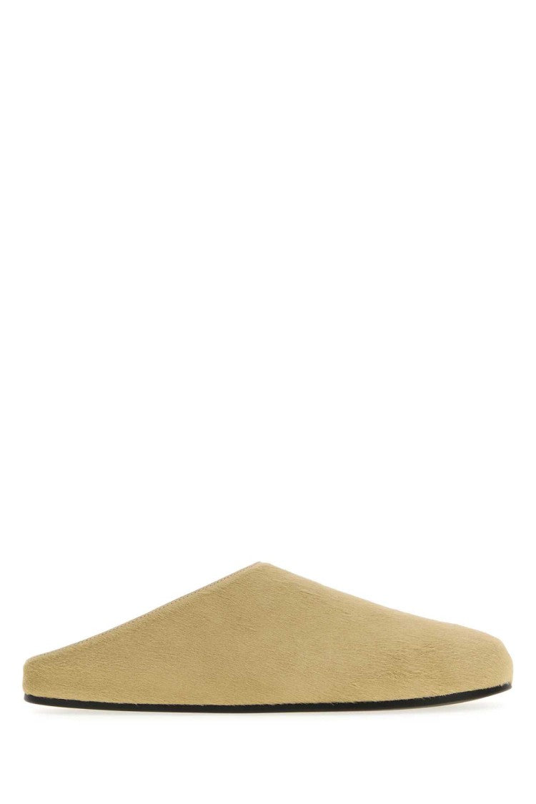 The Row Beige Calf Hair Hudson Slippers