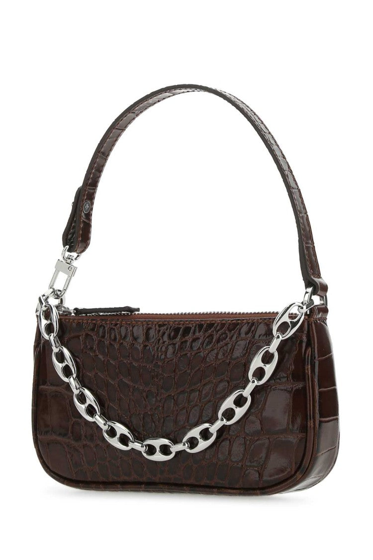 By Far Chocolate Leather Mini Rachel Handbag
