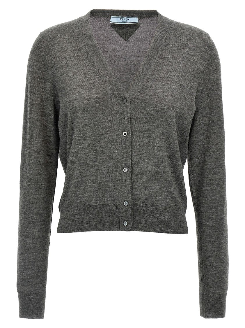 Prada Virgin Wool Cardigan With Subtle Triangle Logo