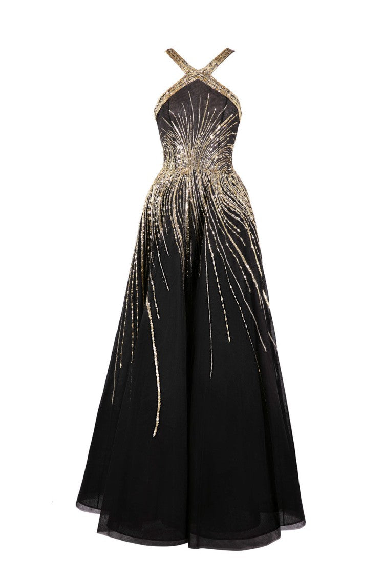 Saiid Kobeisy Tulle Beaded Dress With Halter Neckline