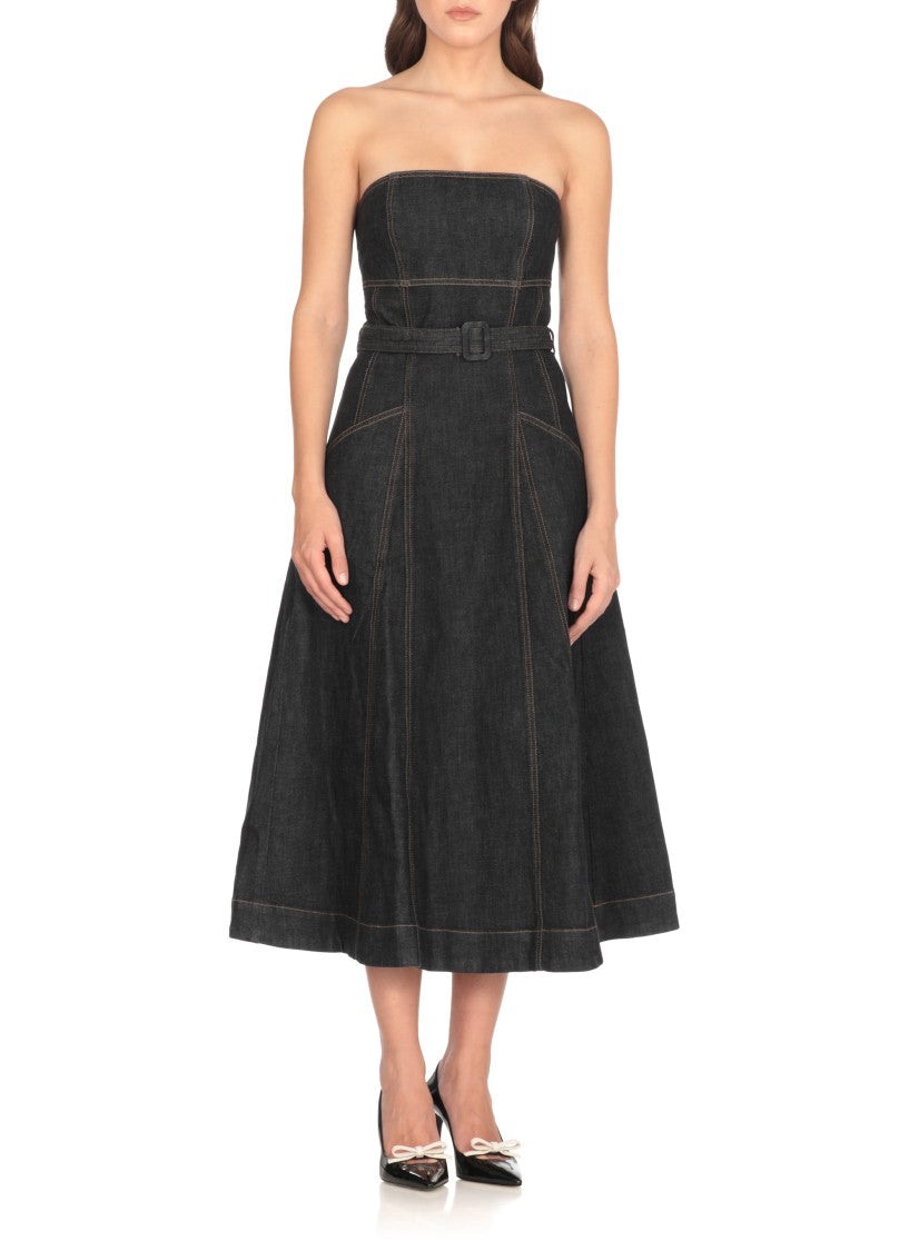 Self-Portrait Indigo Denim Bandeau Midi Dress