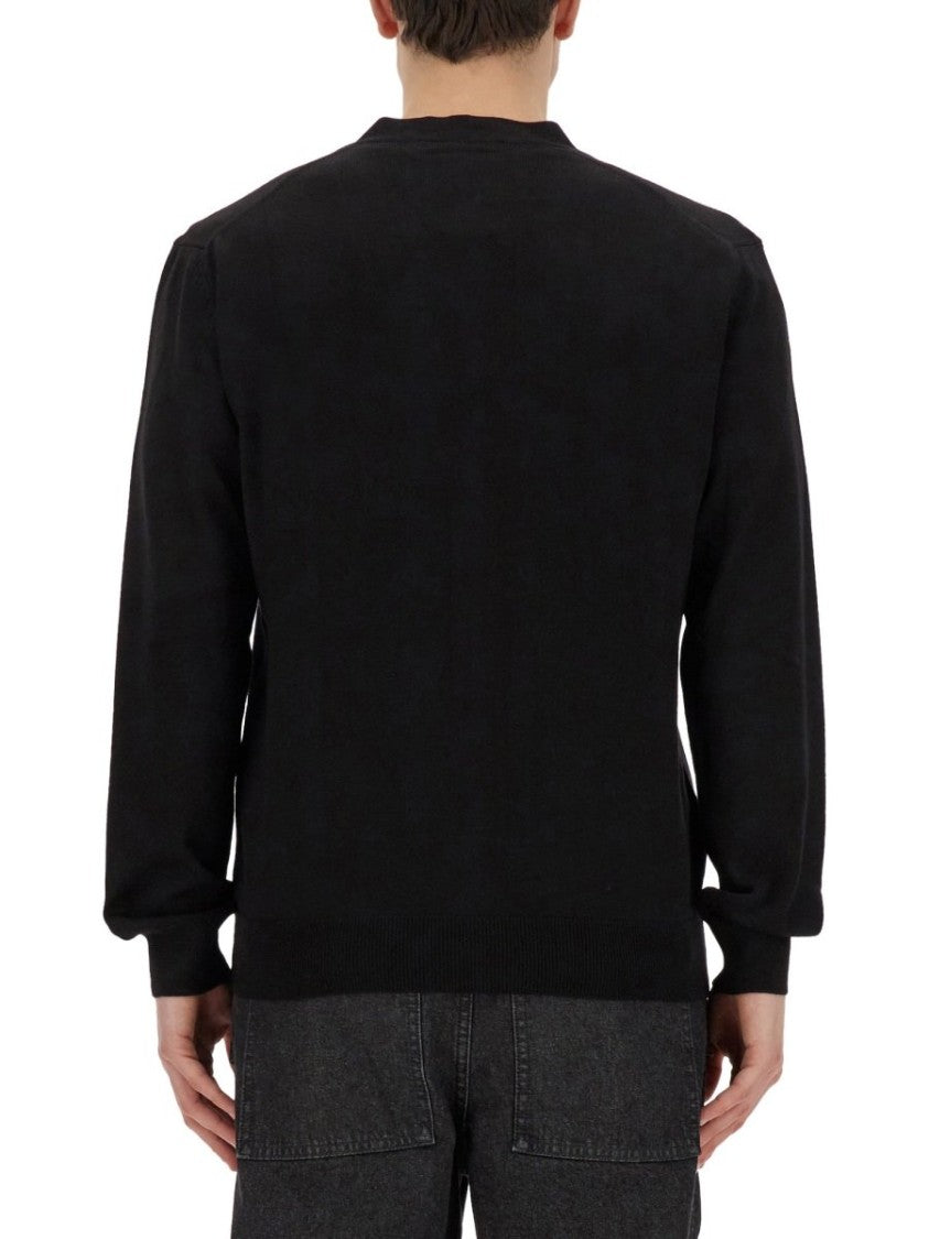 Maison Kitsuné Black Wool Cardigan With V-Neckline And Embroidered Fox Emblem