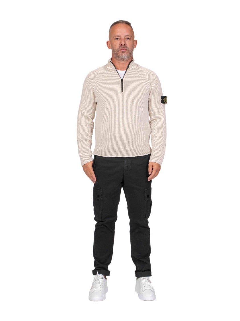 Stone Island Raglan Sleeves Half-Zip Ribbed Knit Pullover