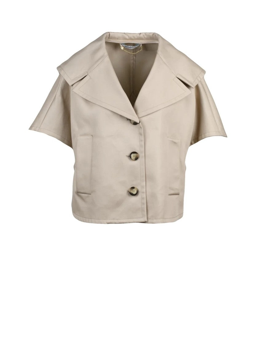 Max Mara Short Cotton Mantella With Boxy Silhouette And Side Pockets