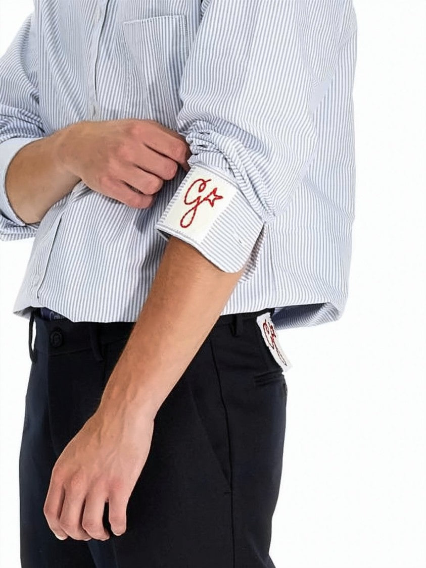 Golden Goose Cropped Long-Sleeve Shirt With Vertical Stripes And Embroidered Cuffs