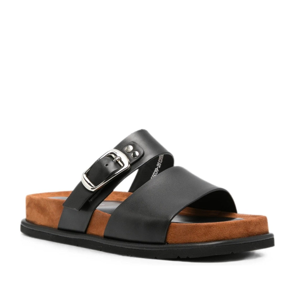 Adrianna Feretti Black Wedge Buckle Detail Leather Slippers