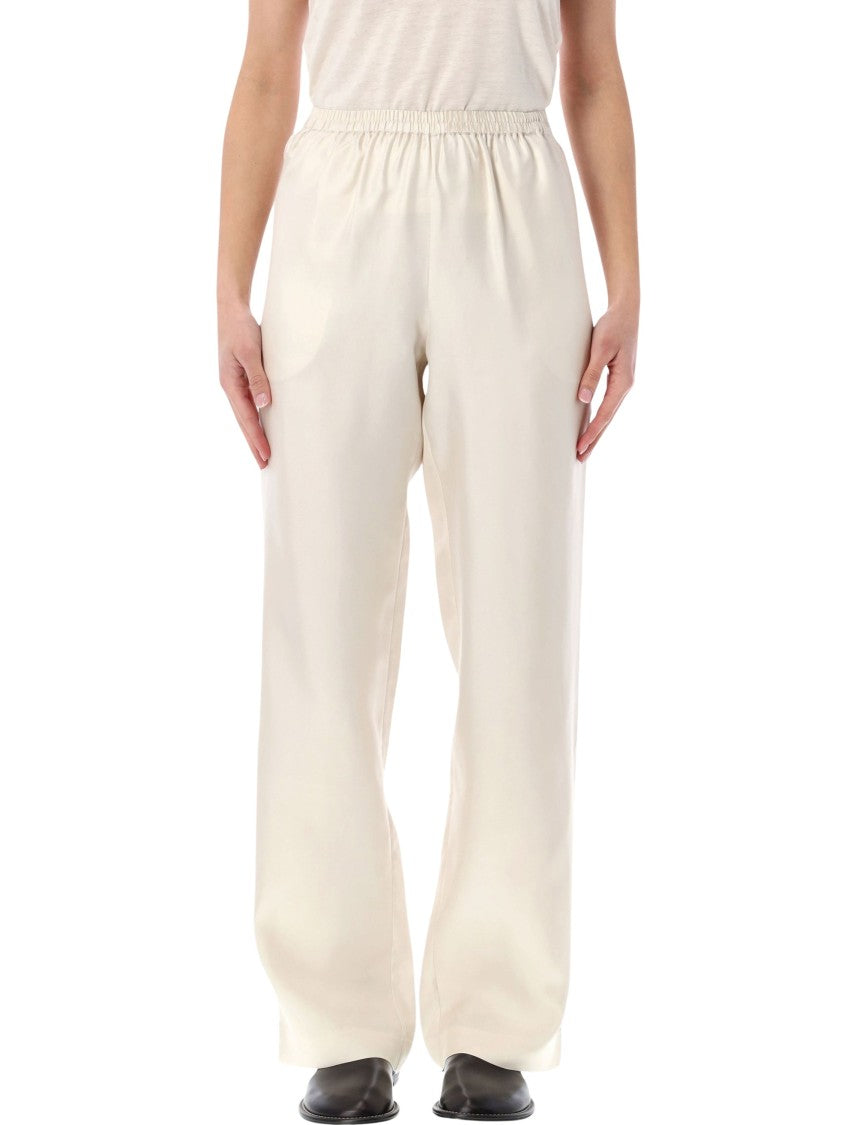 Loulou Studio Silk Straight Pants With Elasticated Waistband And Side Pockets