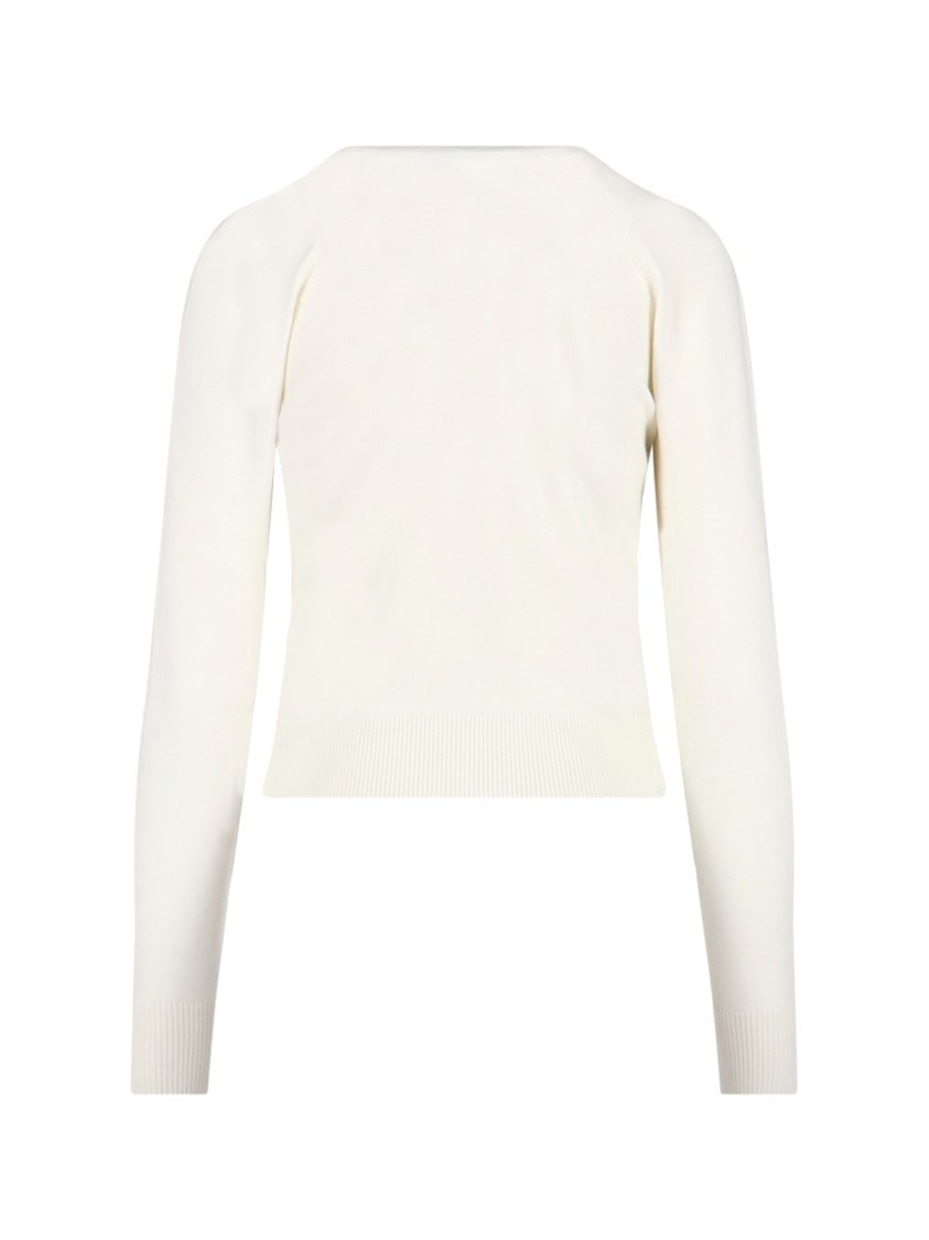 Patou Minimalist White Sweater With Ribbed Cuffs And Timeless Fit