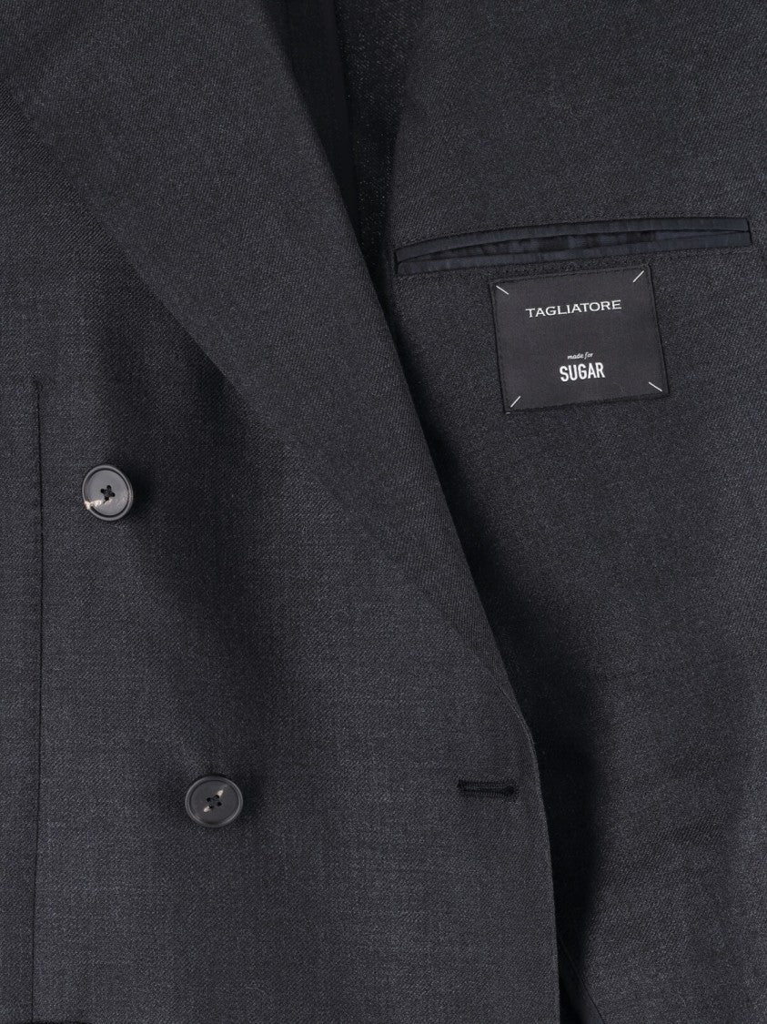 Tagliatore Blue Structured Double-Breasted Notch Lapel Jacket