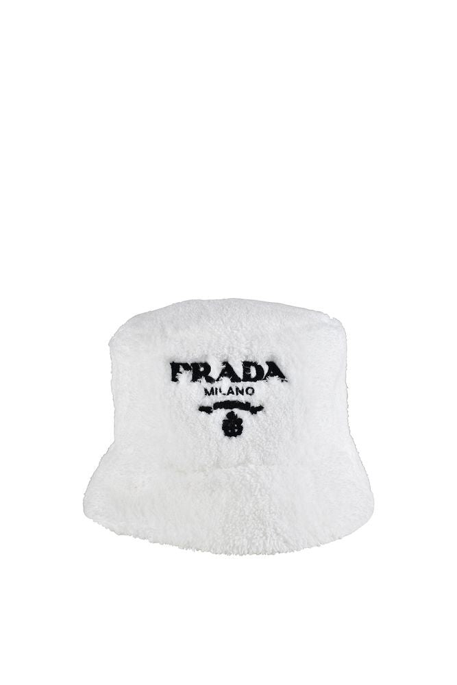 Prada Soft Sherpa Bucket Hat With Embroidered Triangular Logo