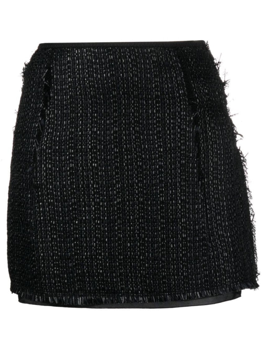 Lanvin Textured Fabric A-Line Mini Skirt With Frayed Edges