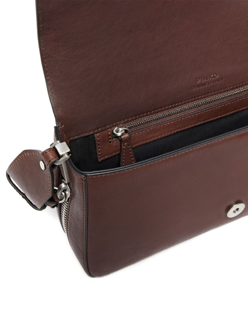 Pinko Rectangular Brown Leather Shoulder Bag