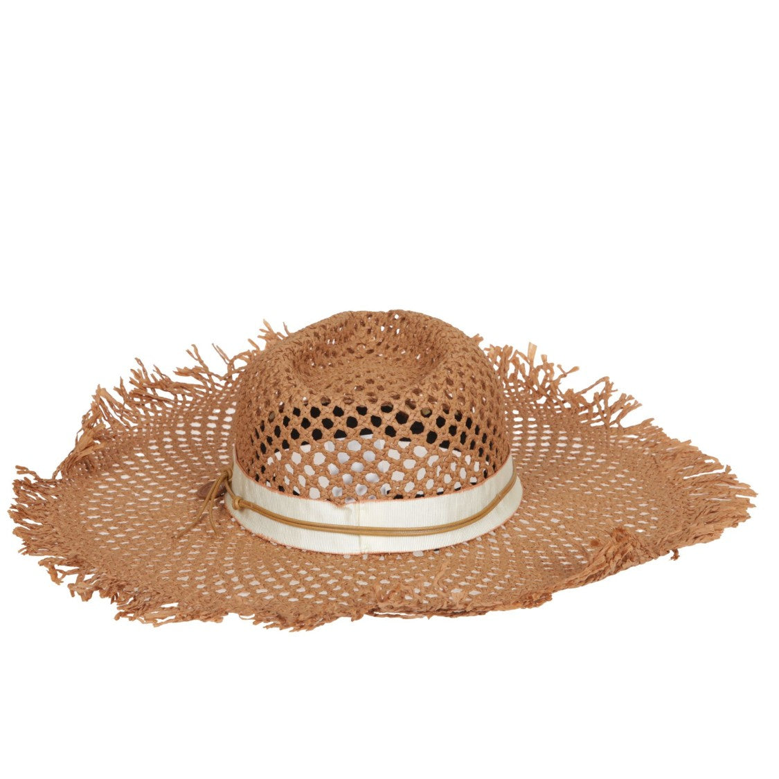 Catarzi Open-Weave Wide-Brimmed Hat With Fringed Edge