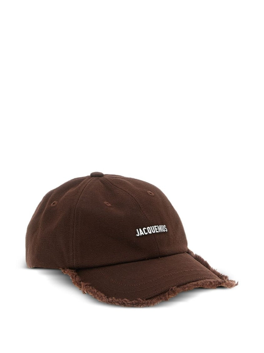 Jacquemus Brown Frayed Edge Silver Logo Hat