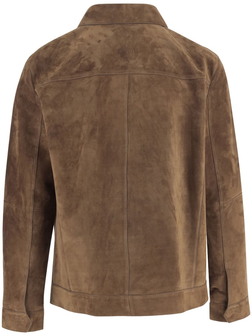 Yves Salomon Brown Suede Jacket With Classic Collar