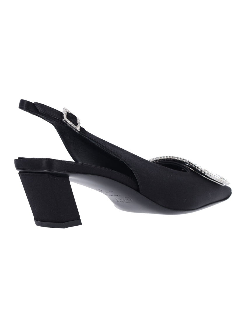 Roger Vivier Black Belle Vivier Satin Slingback Pumps