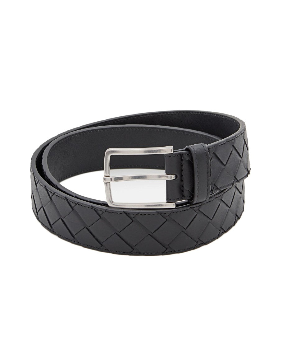 Bottega Veneta Intricate Woven Leather Belt With Polished Metal Buckle