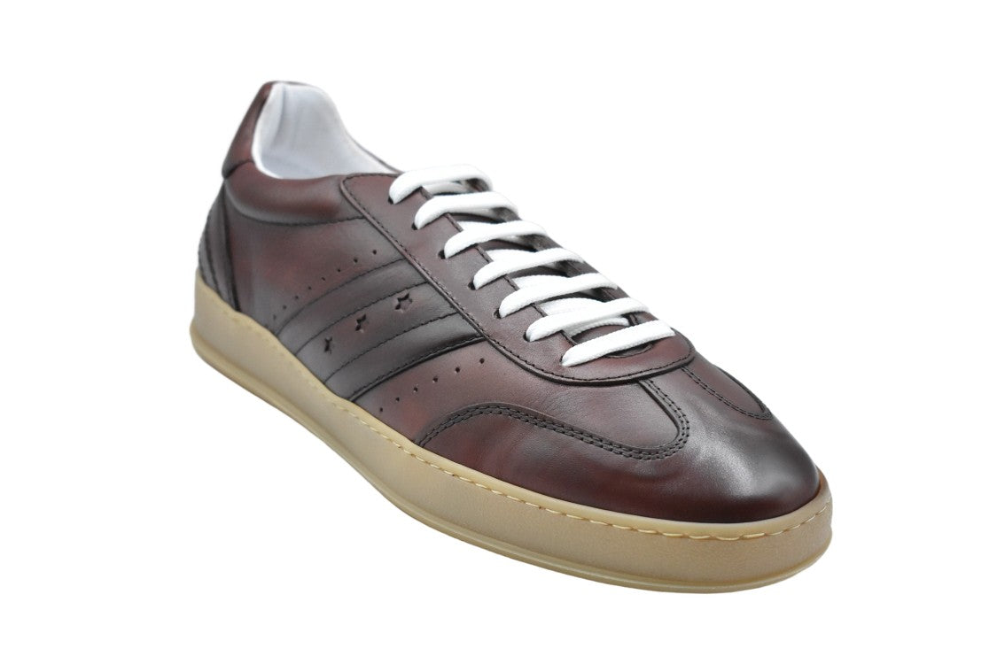 Pantofola D'oro Low-Top Brown Leather Sneakers With Perforated Detailing