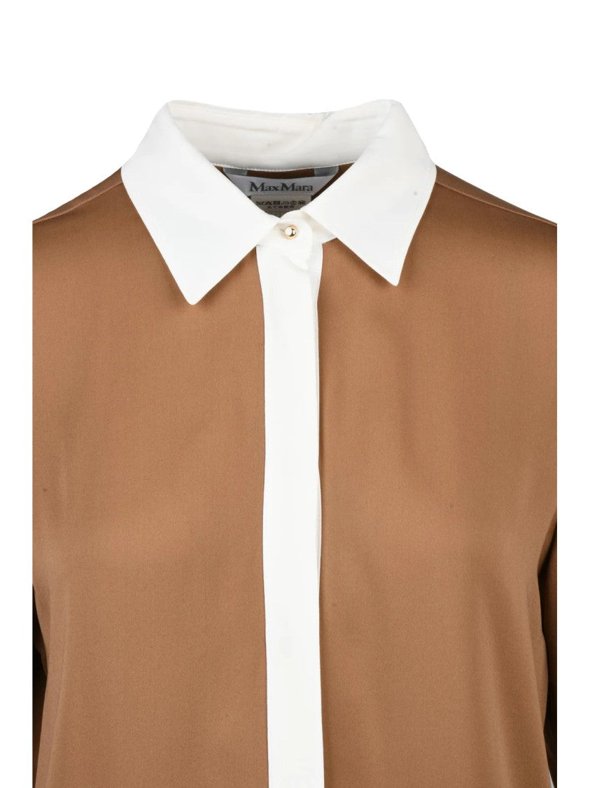Max Mara Silk Shirt With Contrasting Collar And Flared Cuffs