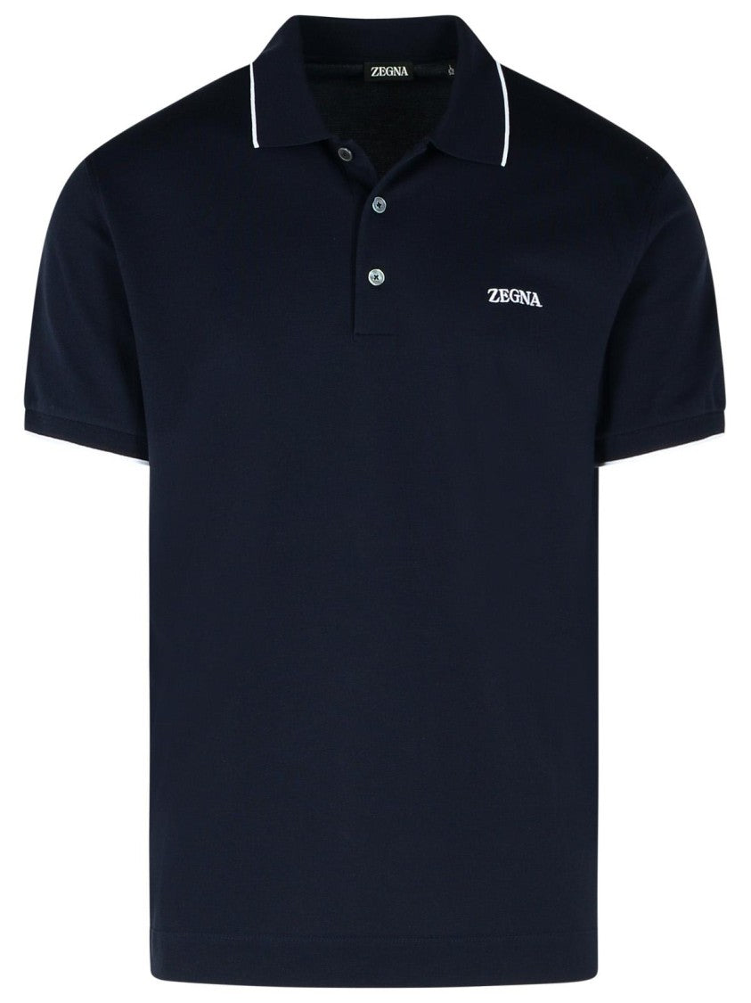 Zegna Polo Shirt In Blue Cotton