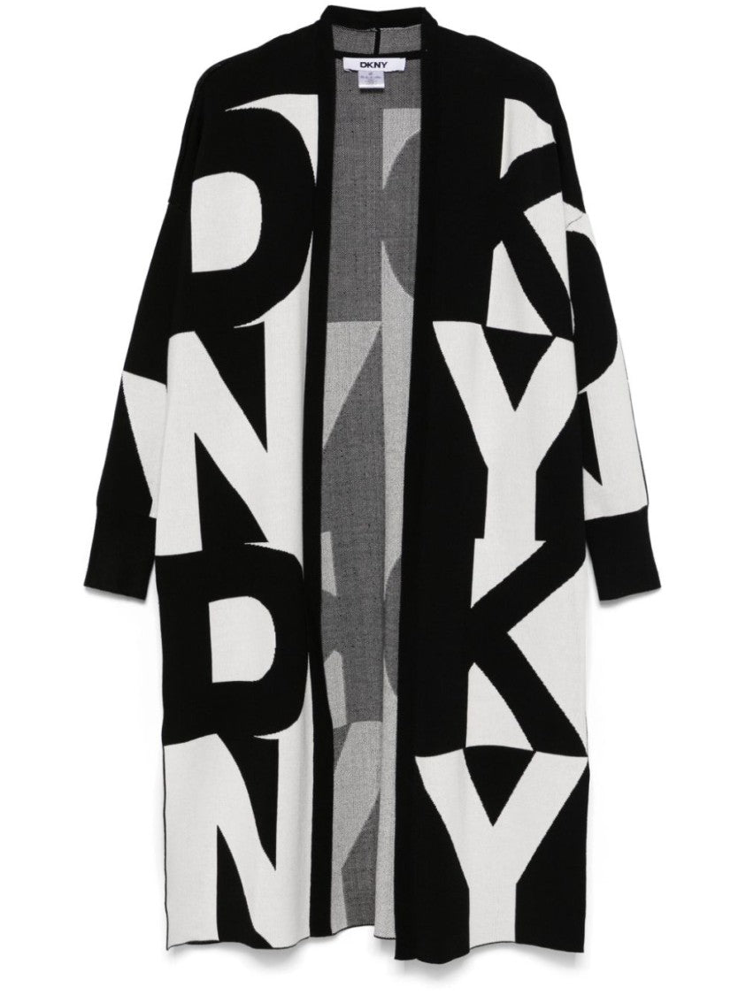 Dkny Oversized Black Cardigan With Bold Graphic Design