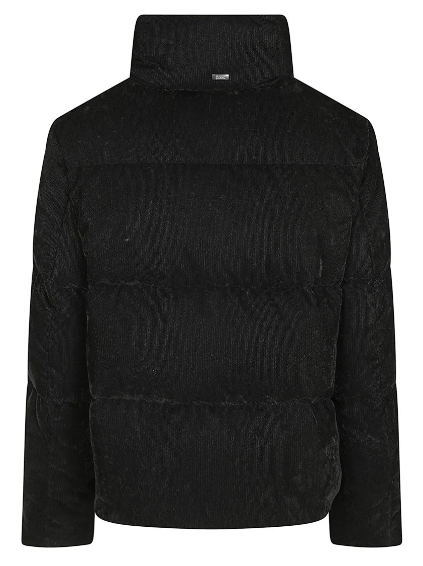 Herno Cropped Down Coat With Horizontal Quilting And High Stand Collar