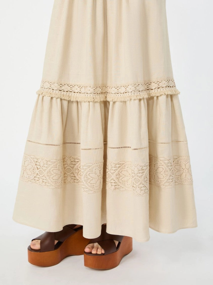 Max Mara Tiered Midi Skirt With Lace Inserts