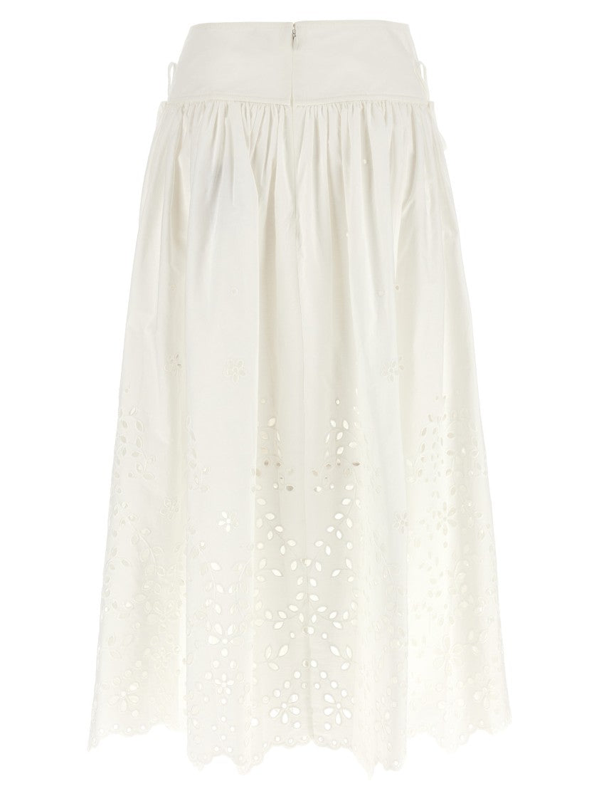 Self-Portrait 'White Cotton Embroidered Midi' Skirt