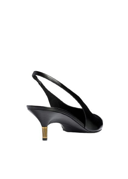 Khaite Black Glazed Calf Leather Wedge Pumps