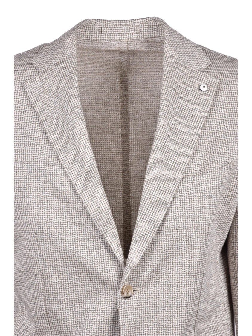 L.B.M. 1911 Beige White Linen Cotton Rounded Blazer Jacket