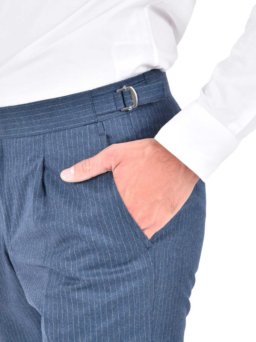 Franzese Collection Pinstriped Blue Wool Suit With Tailored Blazer