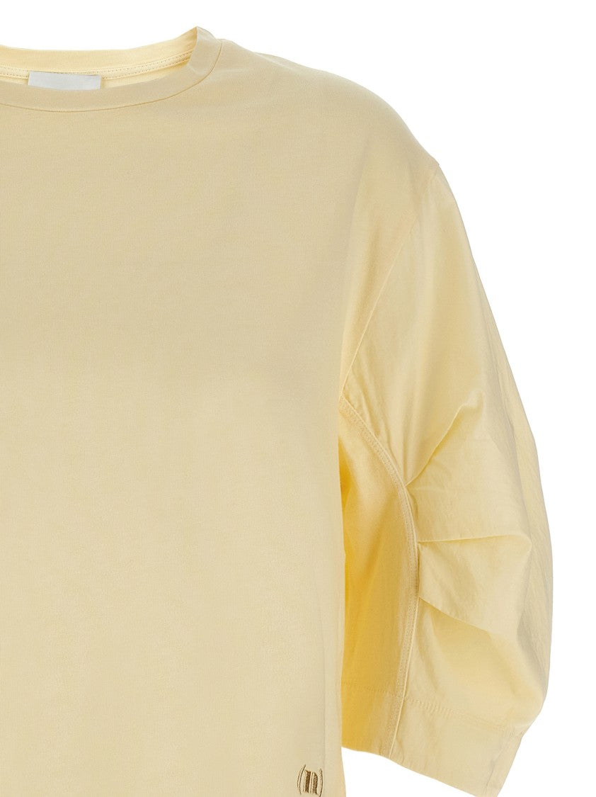 Nude Relaxed-Fit Cotton T-Shirt With Crinkled Sleeves