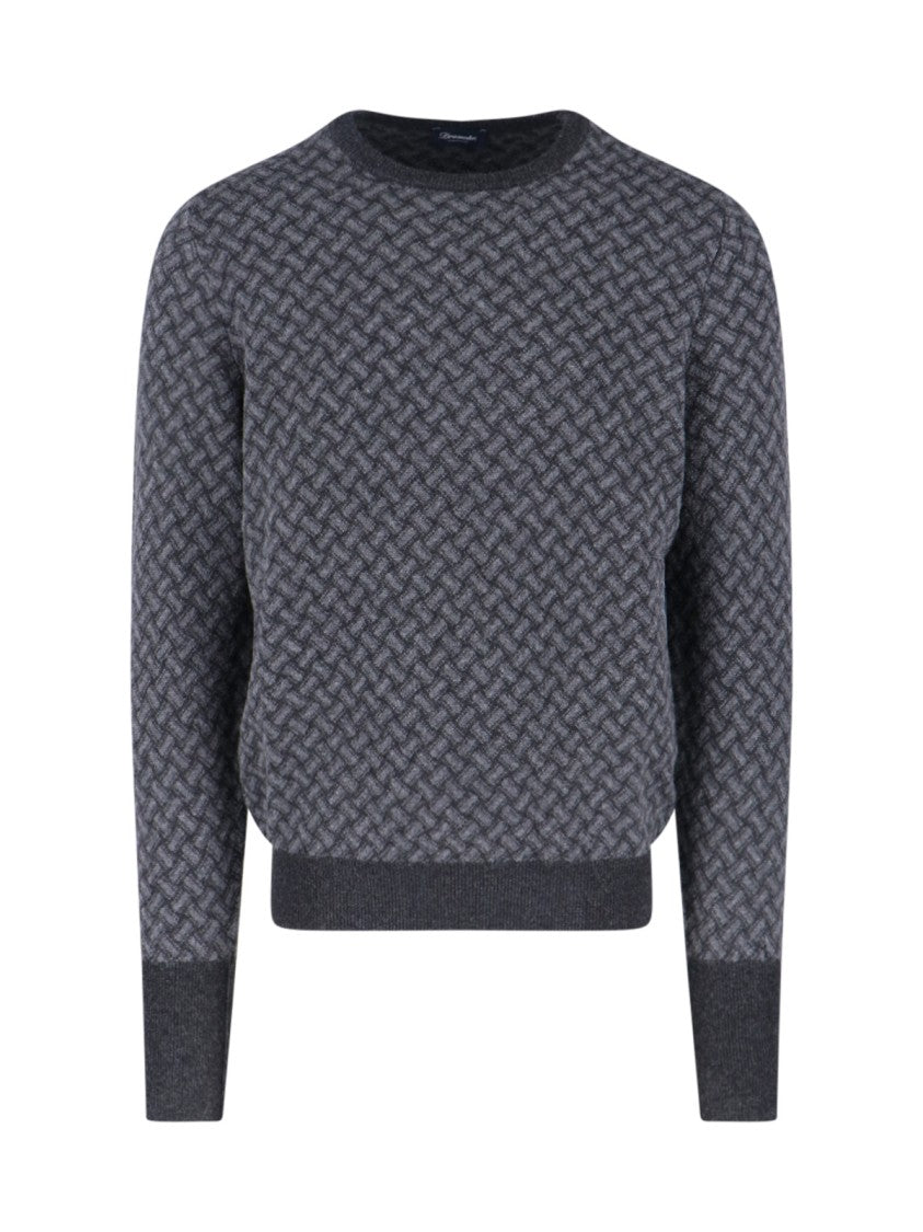 Drumohr Jacquard Cashmere Sweater – Grey