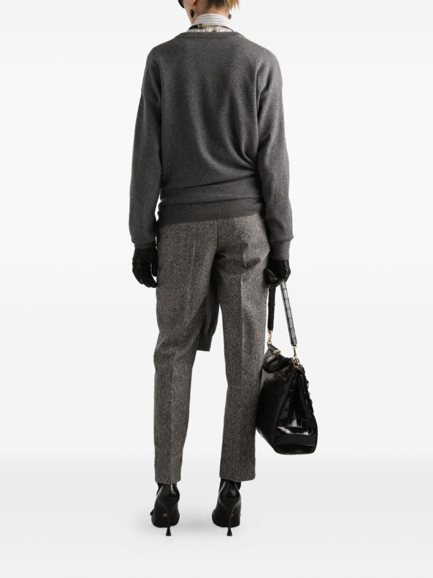 Dolce & Gabbana Textured Gray Virgin Wool Slim Fit Trousers