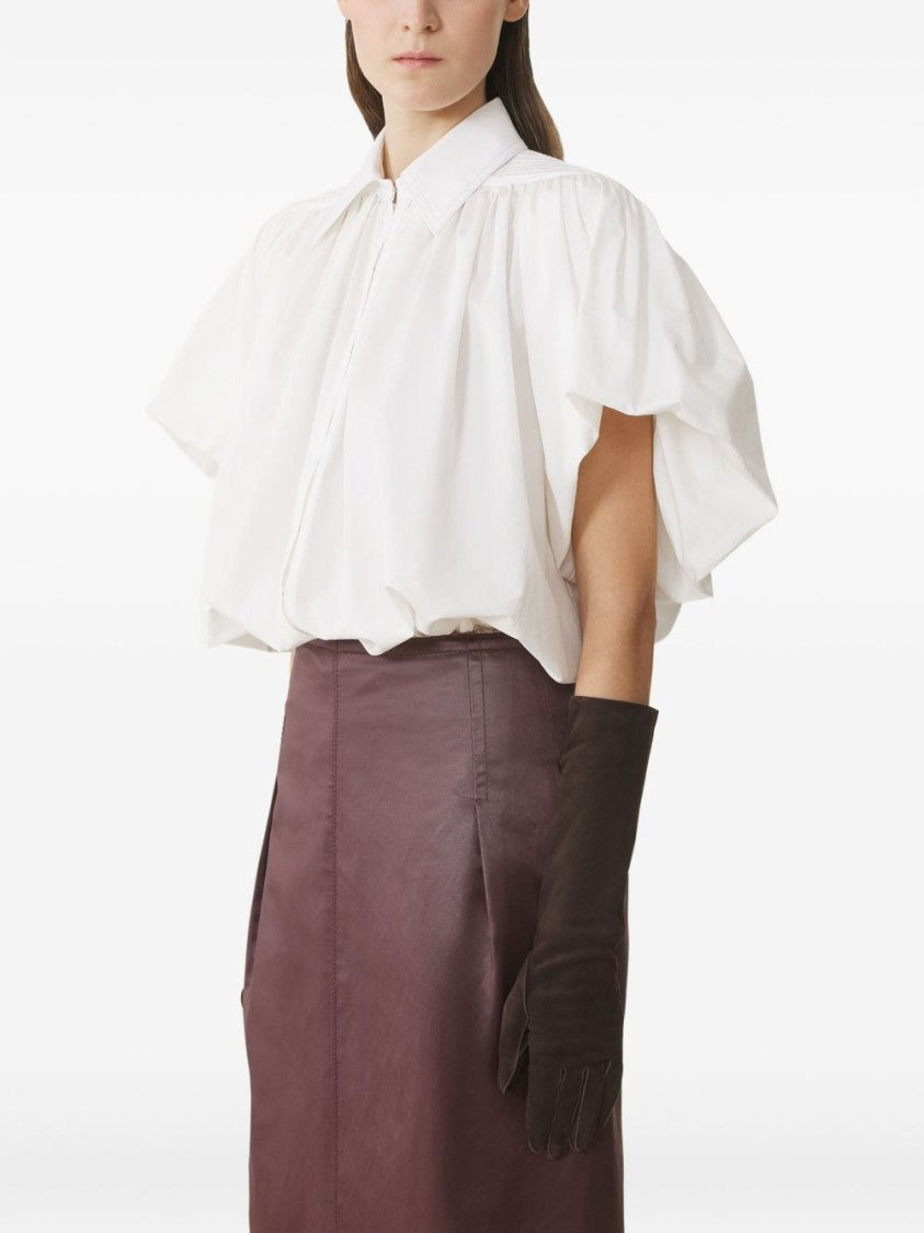 Lanvin Beige Puffed Sleeve Gathered Cotton Top