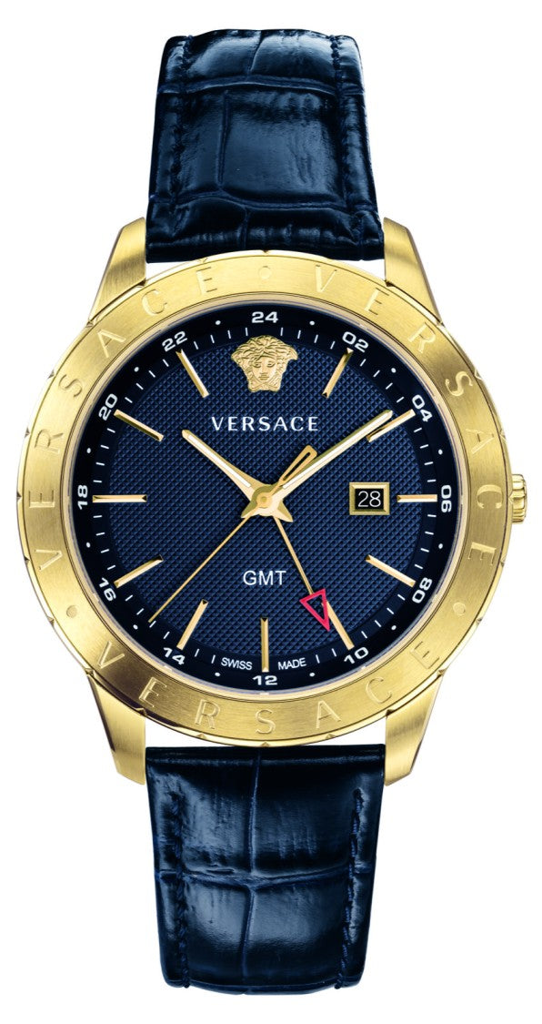 Versace Versace Univers Gmt Analog Watch With Leather Strap