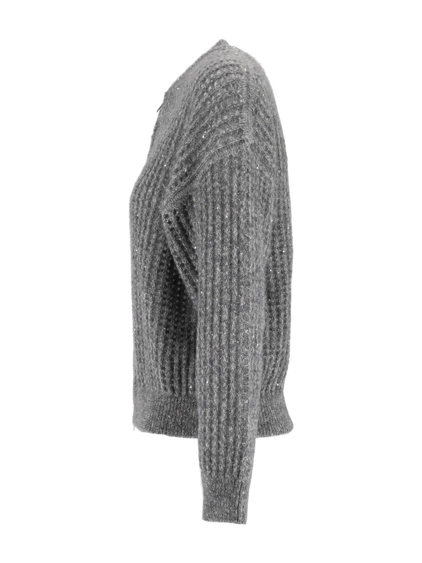 Peserico Ribbed Knit Zip-Through Knit Cardigan