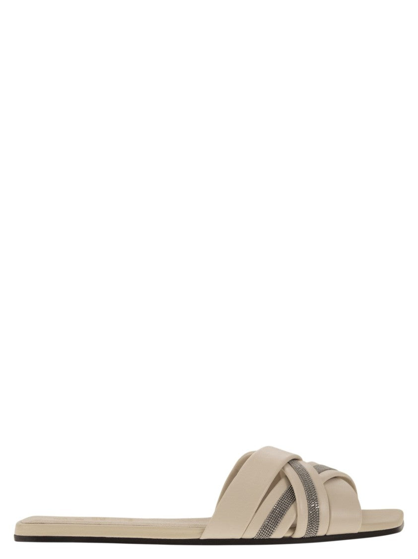 Brunello Cucinelli Nappa Leather Slides With Jewellery