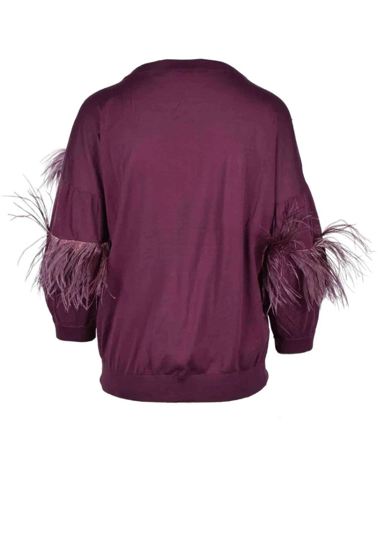 Brunello Cucinelli T-Shirt With Feathers - Red