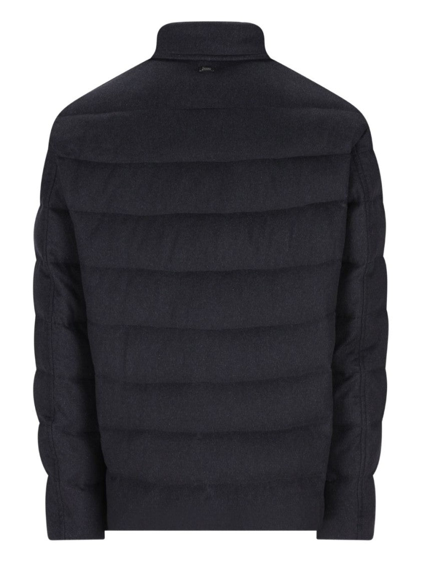 Herno Navy Blue Quilted Jacket With Silk-Cashmere Blend