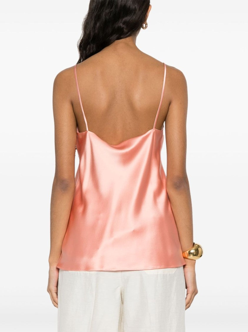 Max Mara Coral Pink Satin-Finish Top With Panelled Design