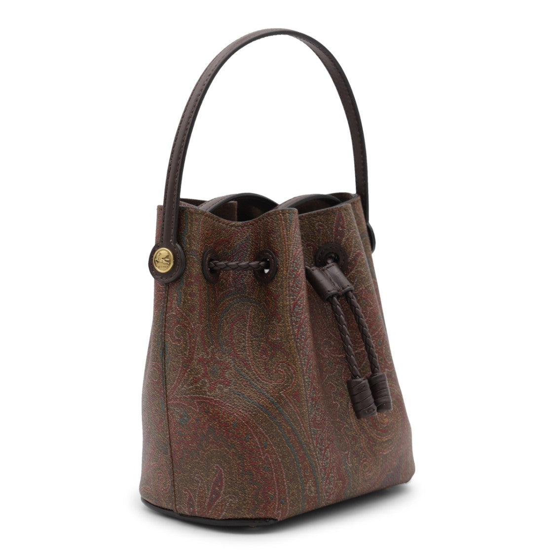 Etro Structured Bucket Satchel With Braided Drawstring And Paisley Pattern