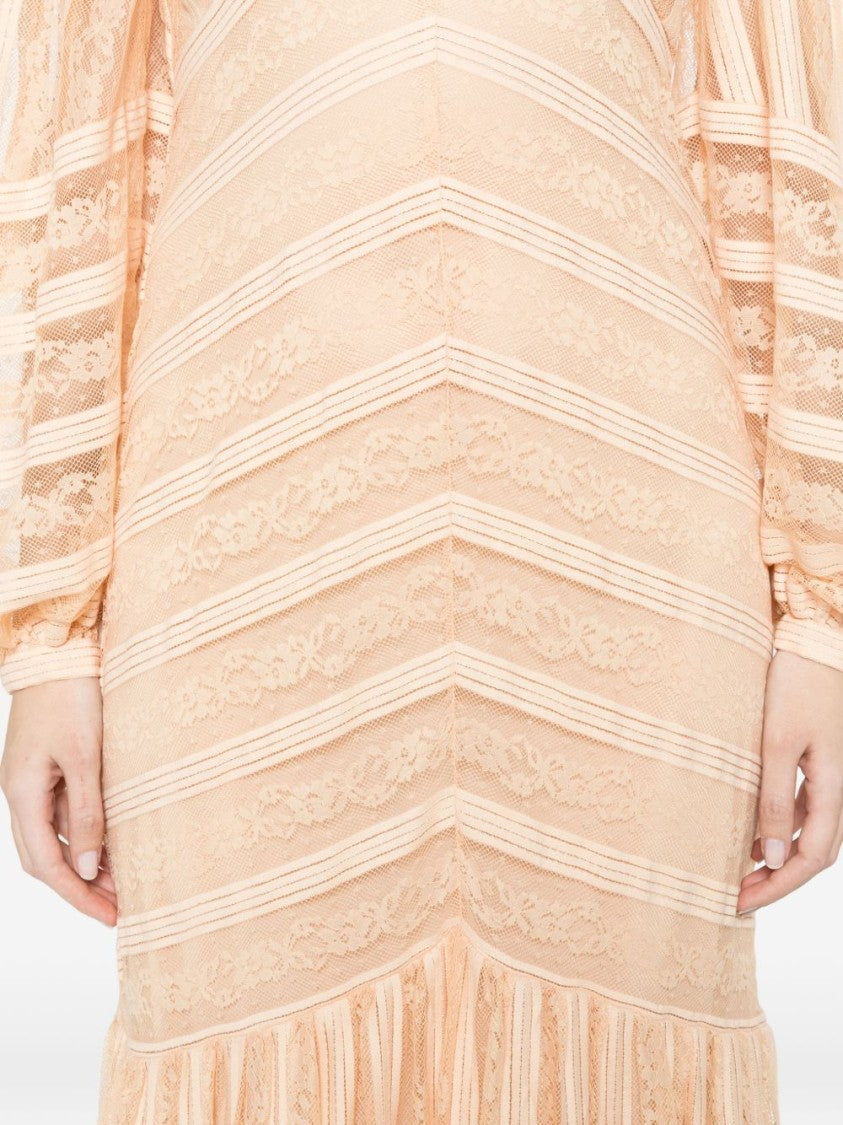 Twin-Set Pink Striped Lace Ruffle Hem Maxi Dress